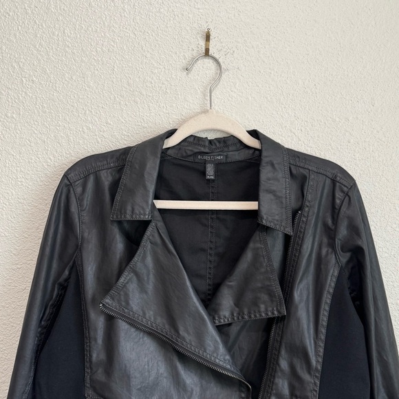 Eileen Fisher Faux Leather Full Zip Moto Jacket PL Asymmetrical Goth Grunge - Picture 2 of 12